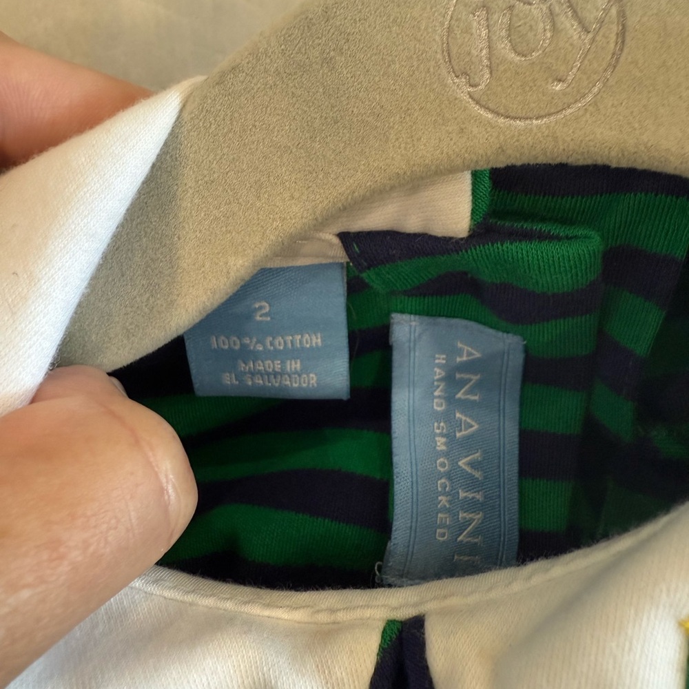Anavini Green and Navy Striped Top with White Accents - Picture 2 of 4